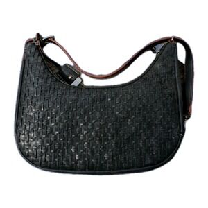 Vintage Tommy Hilfiger Black Woven Hobo Bag Adjustable Strap Logo Charm Y2K 90s